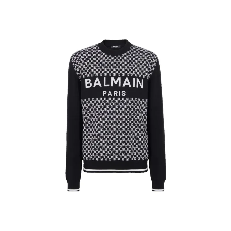 BALMAIN FW23 Mini Monogram Jumper Sweater Men's Black-0
