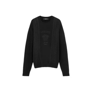 VERSACE Medusa Logo Embroidered Cable Knitted Jumper