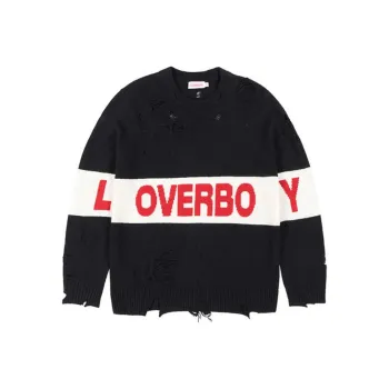 CHARLES JEFFREY Logo intarsia Distressed Sweater