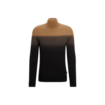 HUGO BOSS Rollneck Sweater In Degradé Virgin Wool And Silk Sweater Men's Black