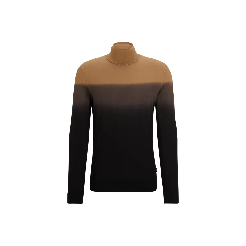 HUGO BOSS Rollneck Sweater In Degradé Virgin Wool And Silk Sweater Men's Black-0