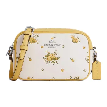 COACH Jamie Litchi Grain Leather Camera Bag, Shoulder Bag Mini Women's Yellow & White