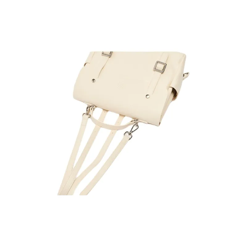 Three Blessings PU Satchel Bag Portable Backpack Medium Size Women's Khaki/Ivory White-8