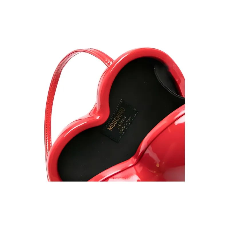 MOSCHINO Calfskin Bonded Patent Leather Heart-Shaped Bag Shoulder Bag Handbag Women's Red-4