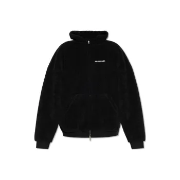 Balenciaga Logo Embroidered Zip Up Hoodie