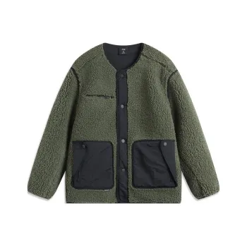 LiNing Crew Neck Single Breasted Warm Long Sleeved Knitwear Men's Screw Smoke Green