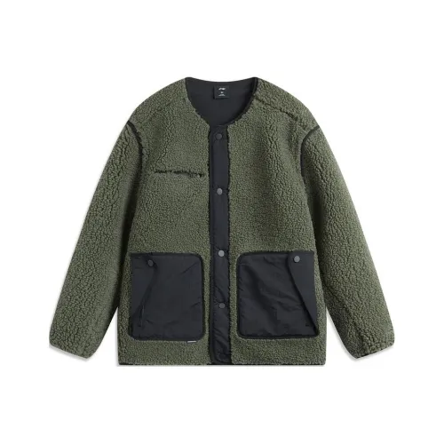 LiNing Crew Neck Single Breasted Thermal Long Sleeved Knitwear Men's Snail Smoky Green