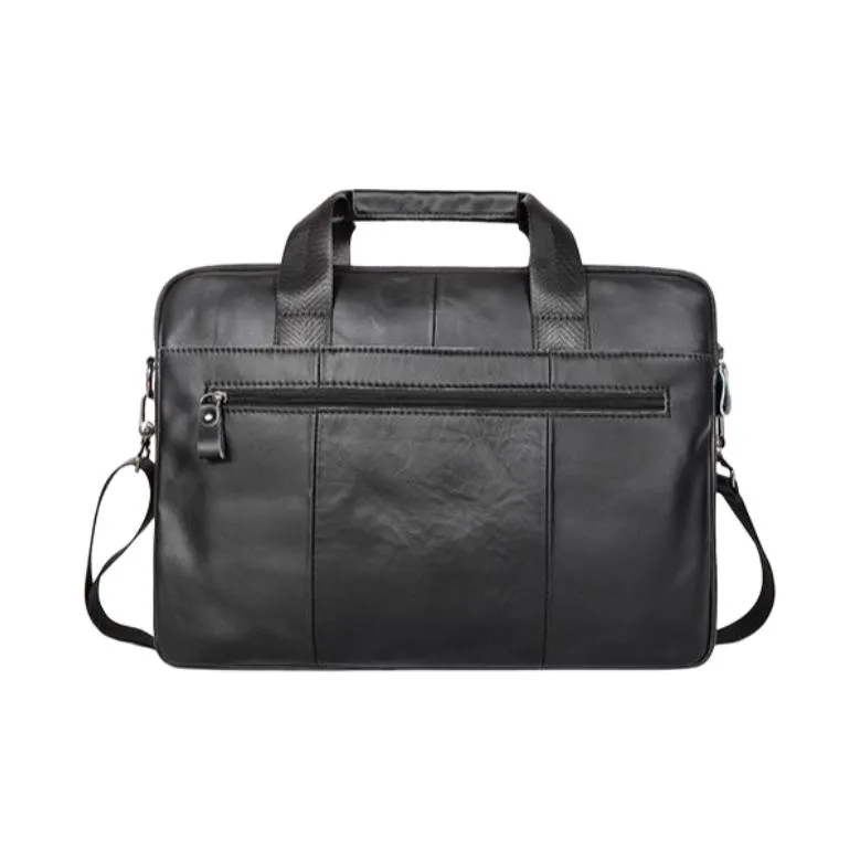 VIHUS Top Grain Cow Leather Briefcase Men's Black/Brown-8