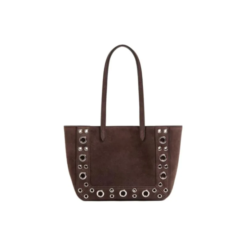 Valentino Linen Tote Bag, Shopping Bag, Shoulder Bag Mini Women's Deep Brown & Multicolor-3