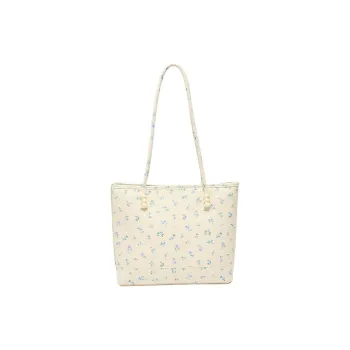 Three Blessings PU Tote Bag, Shopping Bag, Shoulder Bag Medium Size Women's Ivory White