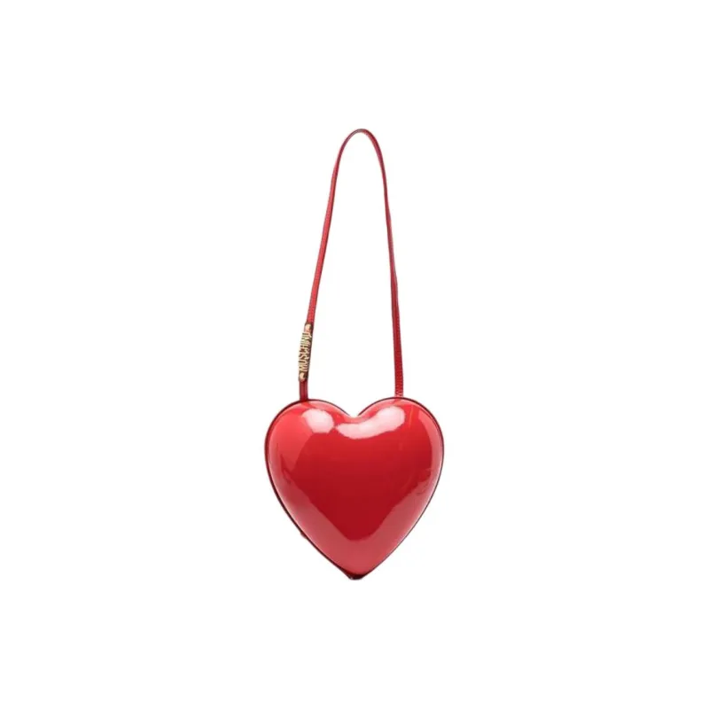 MOSCHINO Calfskin Bonded Patent Leather Heart-Shaped Bag Shoulder Bag Handbag Women's Red-0