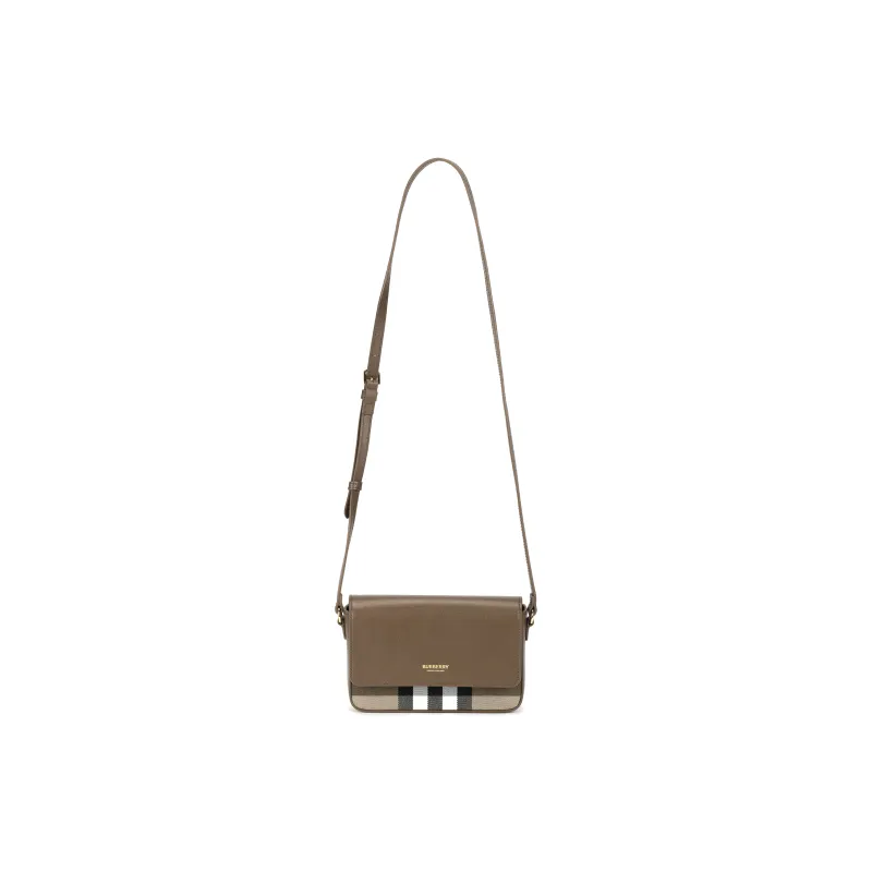 Burberry Leather Paneled Canvas Shoulder Bag, Crossbody Bag Women's Brown-0