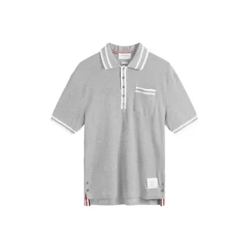 THOM BROWNE Pointelle Stripe Detailed Polo Shirt