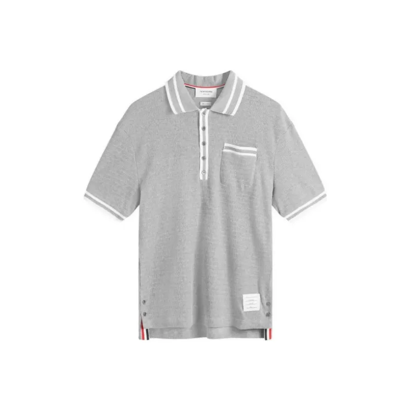 THOM BROWNE Pointelle Stripe Detailed Polo Shirt-0