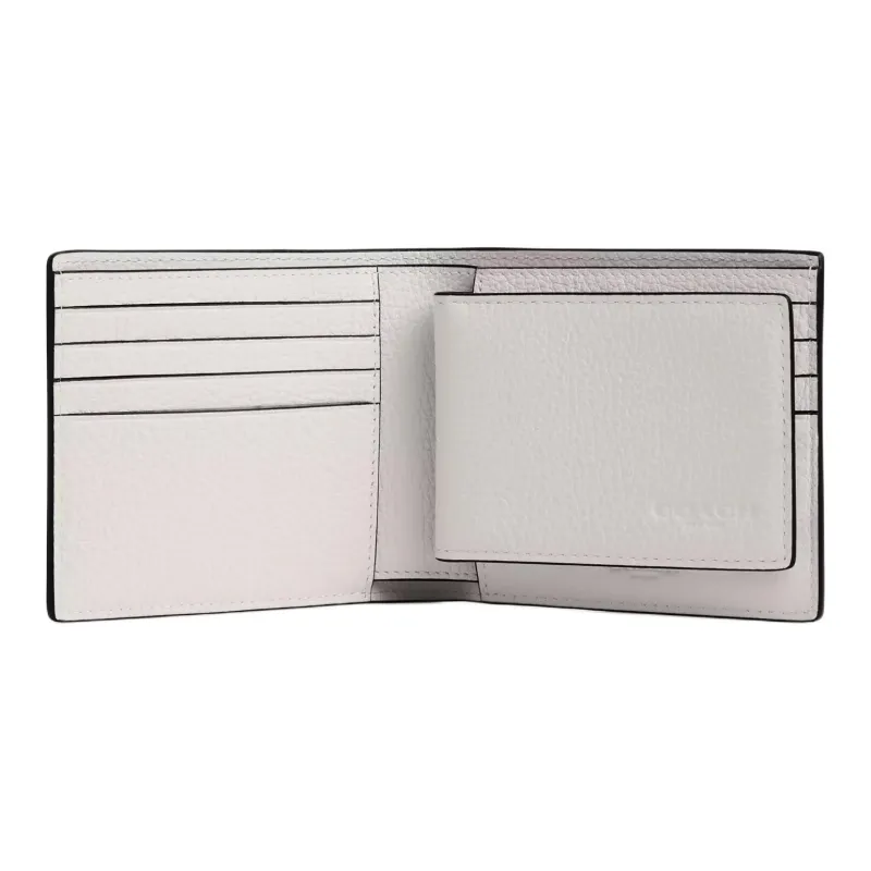 COACH 3 IN 1 Wallet Pebbled Leather Wallet Mini Men's Chalk White & Black-1