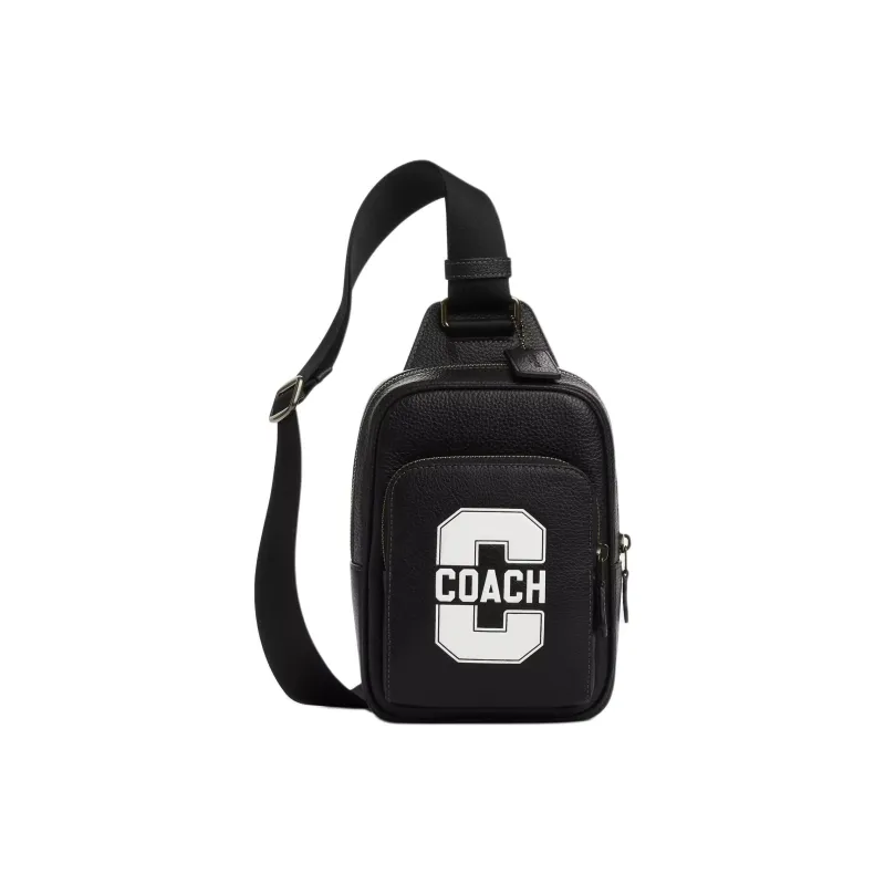 COACH RACER Pebbled Leather Sling Bag Trumpets Men's Black-0