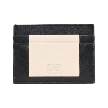 Valentino GARAVANI Leather Card Holder Men's Black & Beige