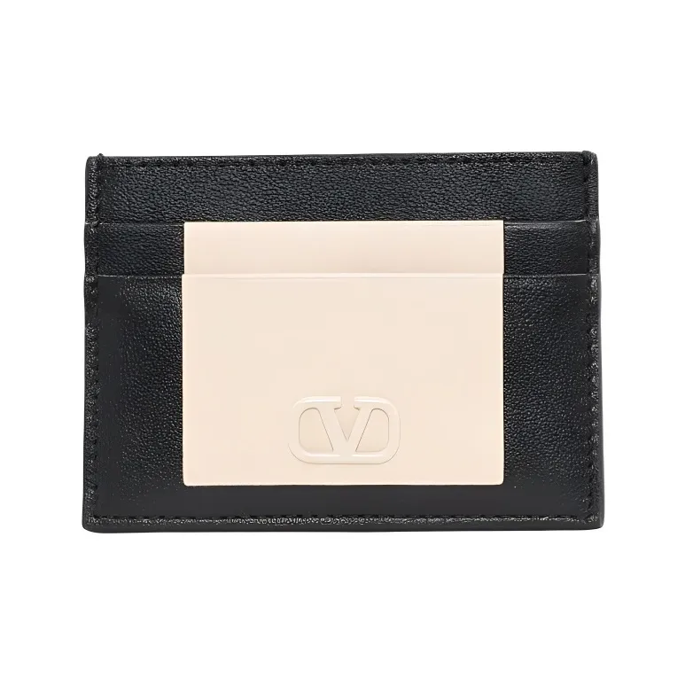 Valentino GARAVANI Leather Card Holder Men's Black & Beige-0