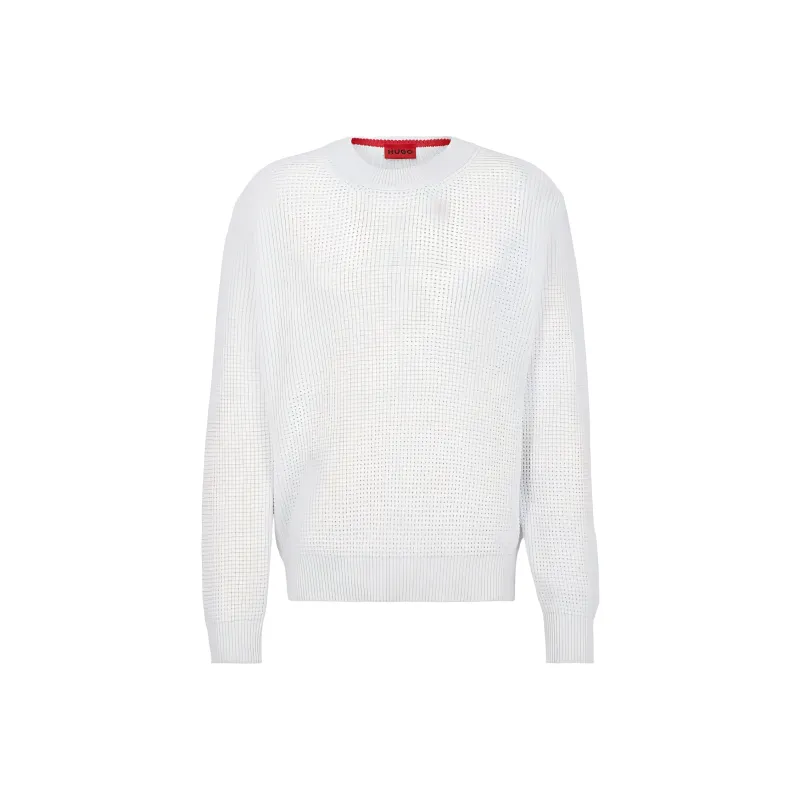 HUGO BOSS RELAXED-FIT SWEATER WITH KNITTED STRUCTURE AND CREW Sweater Men's White-0