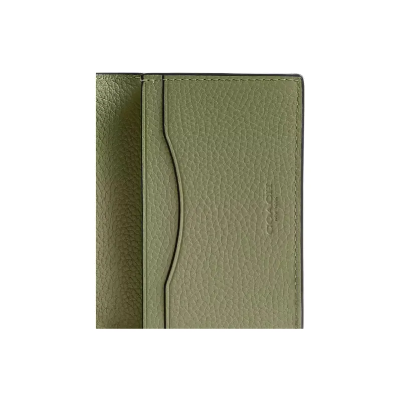 COACH Leather Card Holder Regular Men's Moss Green-4