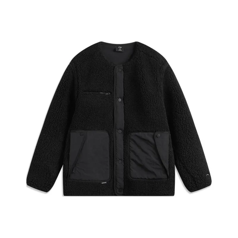 LiNing Crew Neck Single Breasted Thermal Long Sleeved Knitwear Men's Black-0