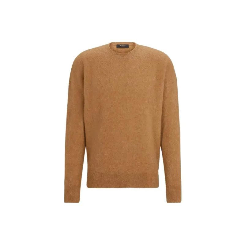HUGO BOSS Relaxed-Fit Sweater In Cashmere And Silk Sweater Men's Khaki-0