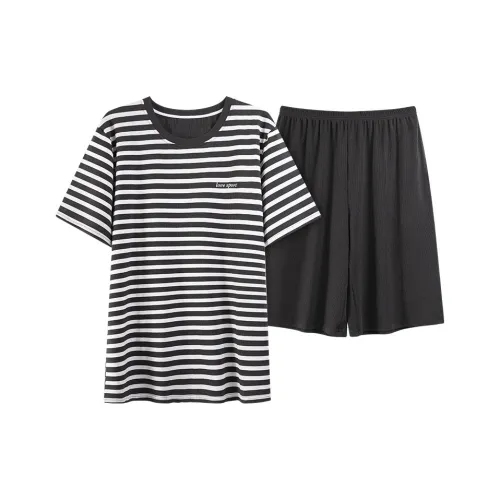 Close fitting Areas Pajama Set Men's Black