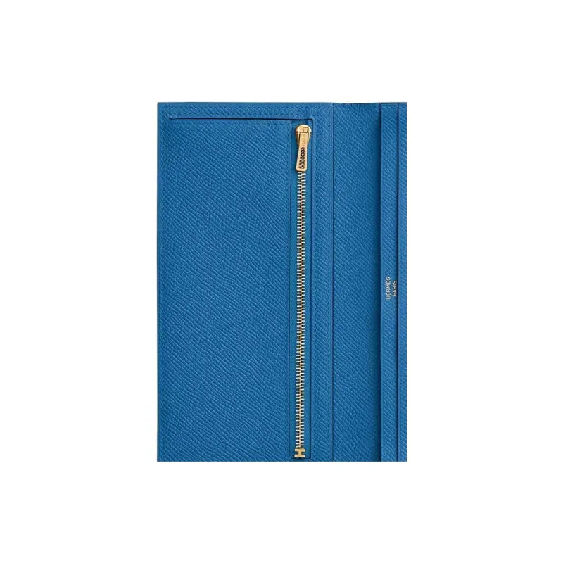 HERMES Bearn Cow Leather Wallet Women's 71 Bleu France French Blue-3