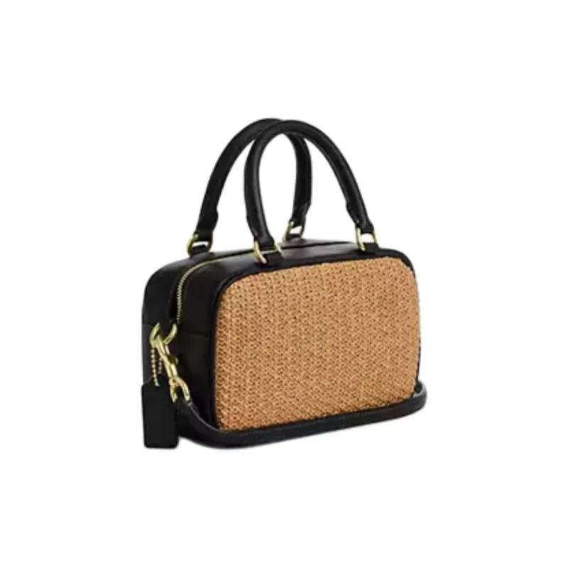 COACH SATCHEL Straw With Leather One Shoulder Handbag Trumpets Women's Brown & Black-1