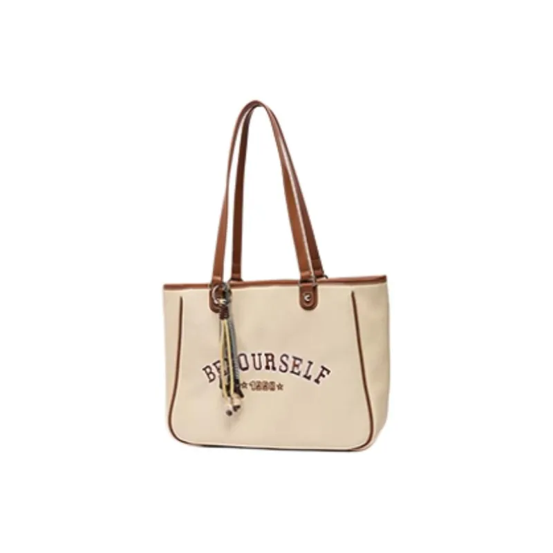 Three Blessings PU Tote Bag, Shopping Bag, Shoulder Bag Medium Size Women's Brown/Black-1