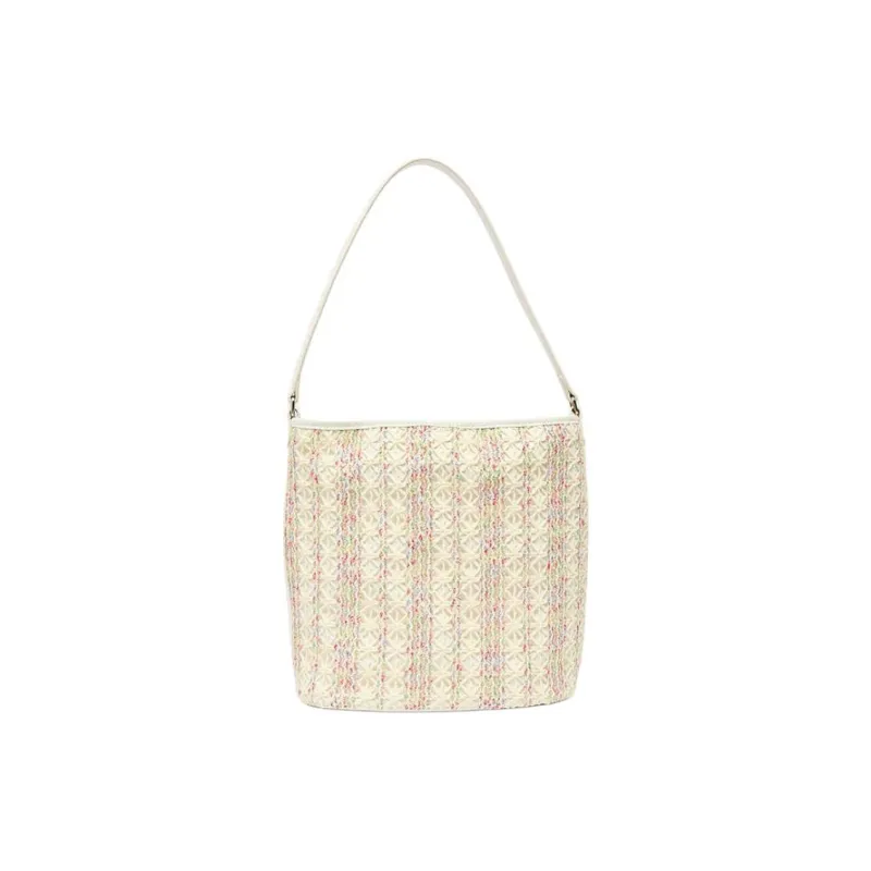 Three Blessings PU Bucket Bag, Shoulder Bag Medium Size Women's Ivory White-1