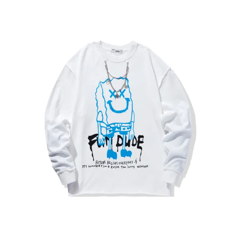 GUKUUL Cartoon Graffiti Letter Print Crew Neck Sweatshirt Unisex-2
