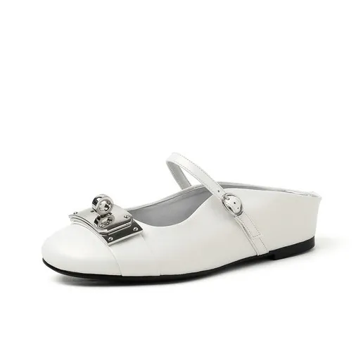 QUICHESHOES Rubber Sole Leather Patchwork Quiet Closed Toe Slippers Women's-4