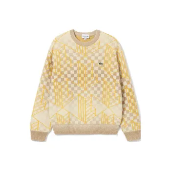 LACOSTE Sweater Unisex Yellow Gray Plaid