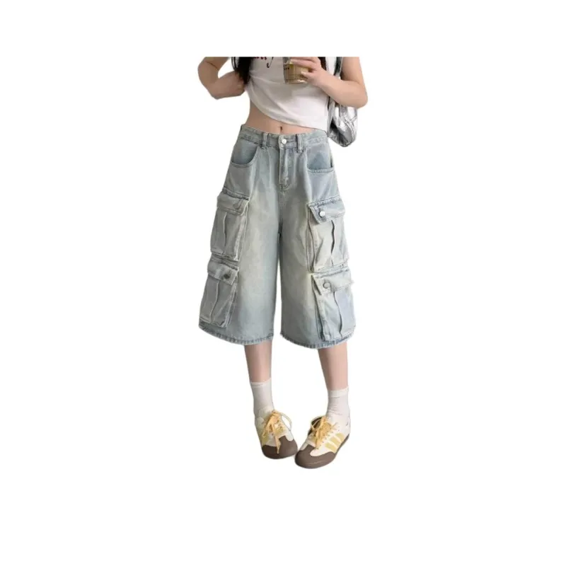 PAINT STAIN Denim Shorts Style Unisex Blue Single Item-3