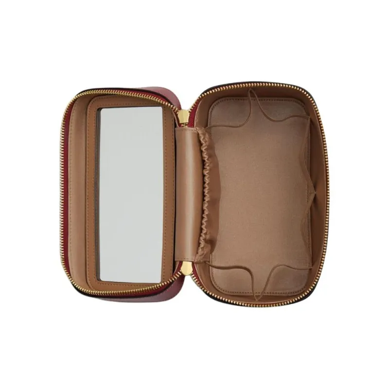 COACH Smooth Leather Makeup Bag Mini Women's Brown & Red-1
