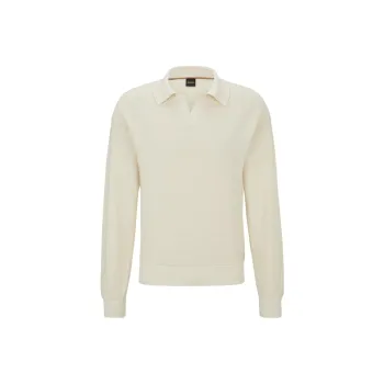 HUGO BOSS FW23 Relaxed-Fit Polo Sweater In Cotton And Silk Sweater Men's Beige