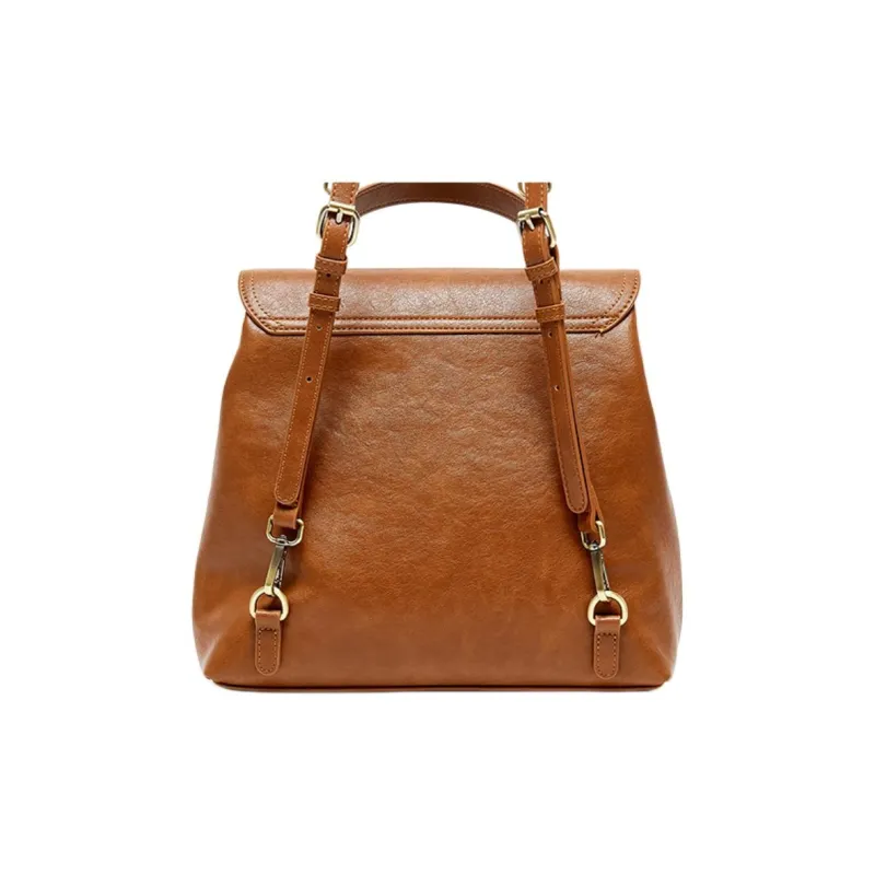 Three Blessings PU Backpack Medium Size Women's Brown-3