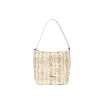 Three Blessings PU Bucket Bag, Shoulder Bag Medium Size Women's Ivory White