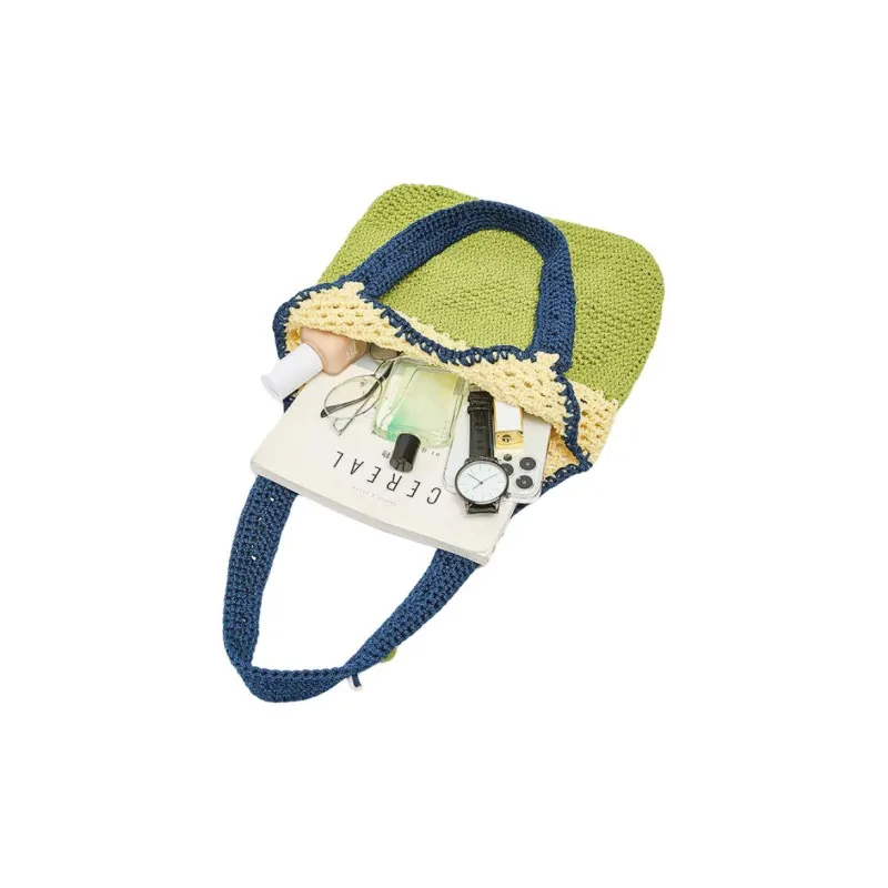 Three Blessings Woven Material Handbag, Shoulder Bag Medium Size Women's Multicolor-12