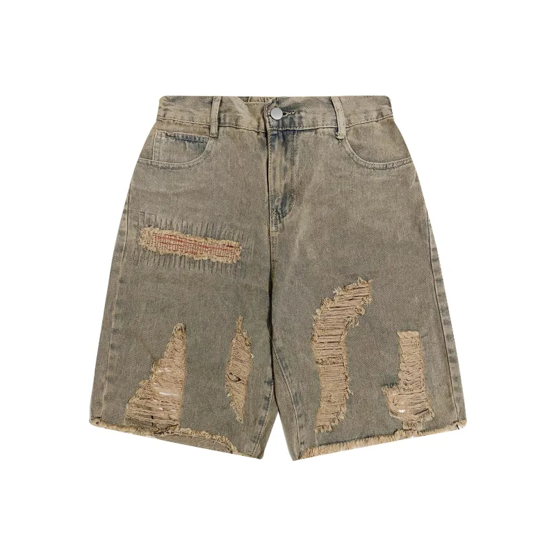 REXSHION Denim Shorts Unisex Yellow Mud-1