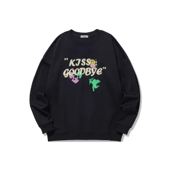 GUKUUL Fun Letter Print Loose Fit Crew Neck Pullover Sweatshirt Unisex