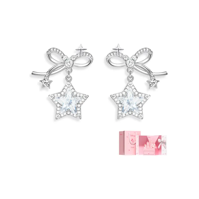 Disney Princess Zircon Stud Hoop Earrings Women's Silver-4