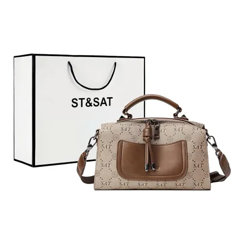 ST&SAT PVC Boston Bag, Shoulder Bag, Crossbody Bag, Handbag Large Size Women's Coffee