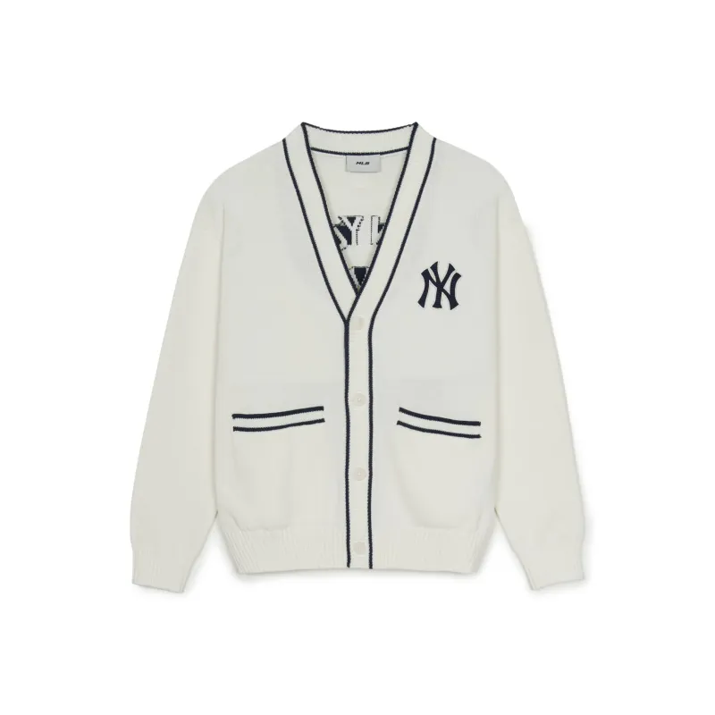 MLB New York YankeesVarsity BASIC BUTTON CARDIGAN Sweater Unisex Ivory White-0