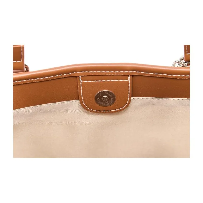 Three Blessings PU Tote Bag, Shopping Bag, Shoulder Bag Medium Size Women's Brown/Black-4