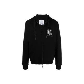 ARMANI EXCHANGE Logo Embroidered Zipped Drawstring Hoodie