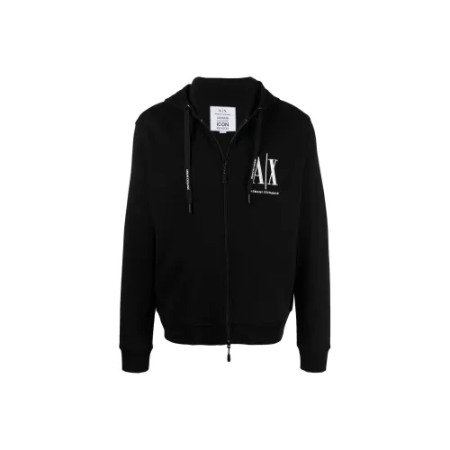 ARMANI EXCHANGE Logo Embroidered Zipped Drawstring Hoodie