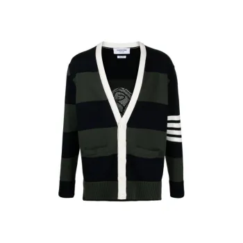 THOM BROWNE 4 Bar Striped Cotton Cardigan