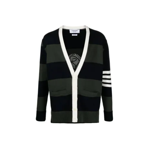 THOM BROWNE 4 Bar Striped Cotton Cardigan